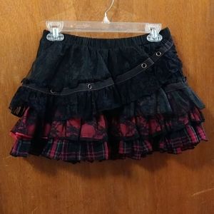 Goth Dark Pink and Black Lace Skirt